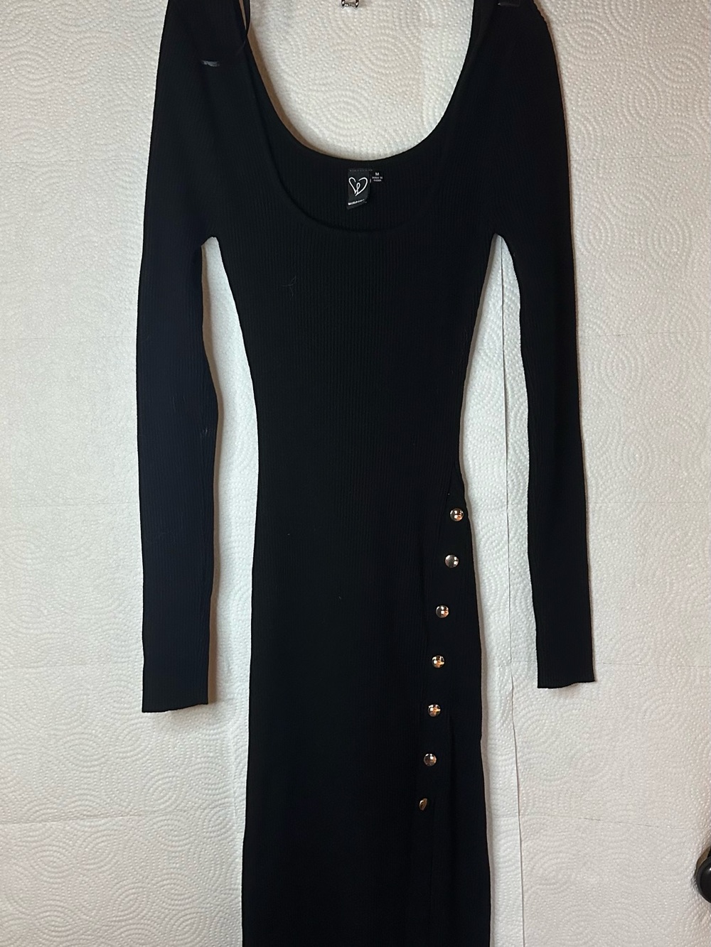 Long Sleeve Black Bodycon Dress Leg Slit